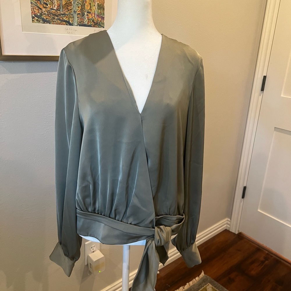Elegant Sage Wrap Blouse